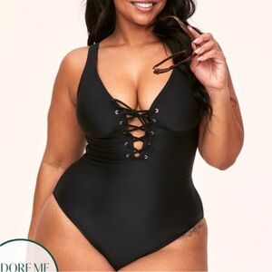 NWOT Adore Me Black Padded Lace-Up One Piece